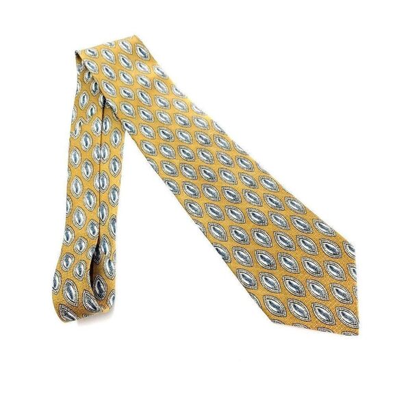 Nordstrom Silk Tie Woven Yellow Abstract Geometric Wide Italy - Picture 6 of 6